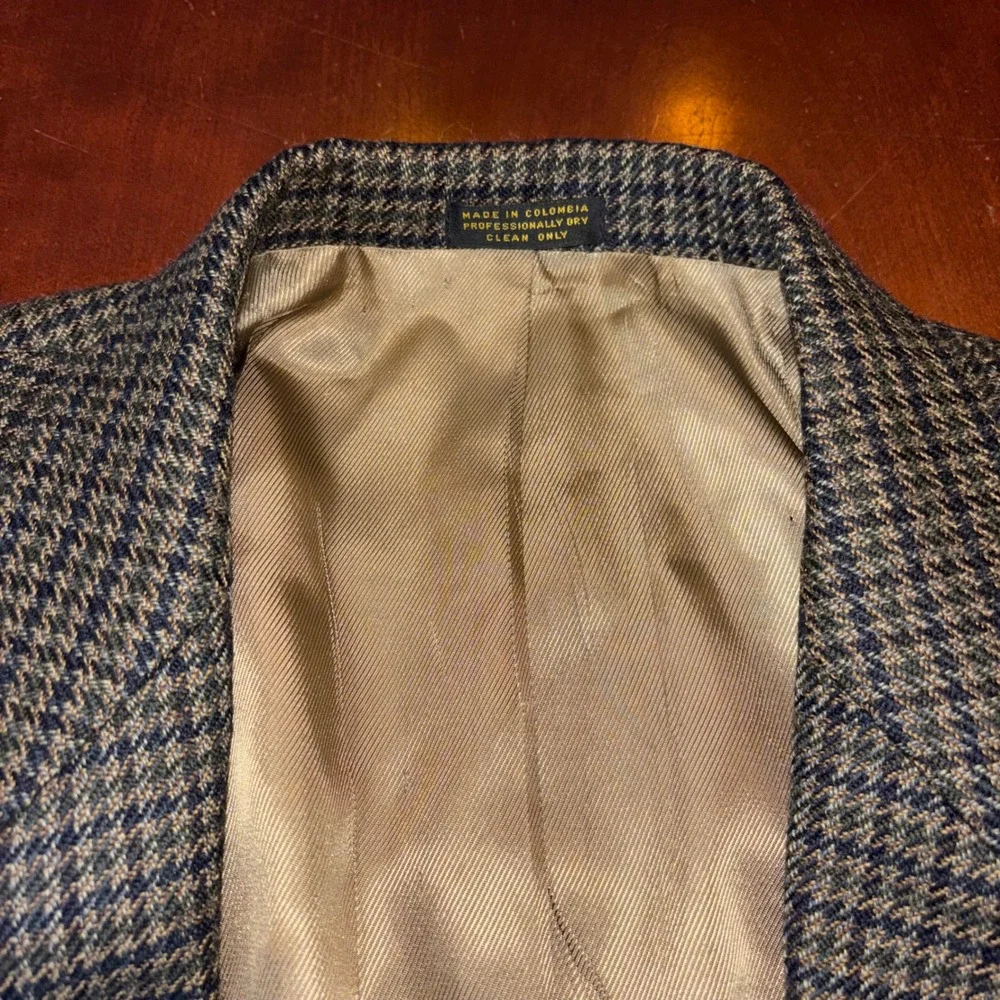 Oscar de la Renta | Mens 46L | 100% Wool Houndstooth‎ Blazer | Brown | FLAW
